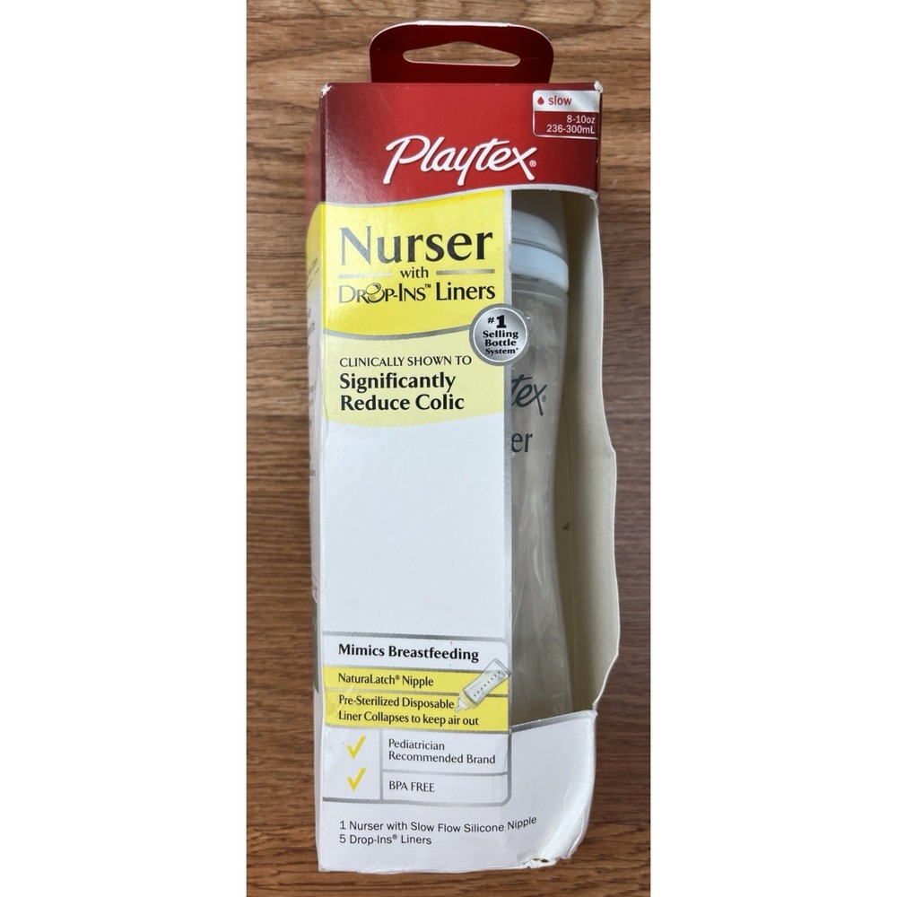 Playtex Nurser 8-10oz Bottle w/ 5 Drop-Ins Liners Slow Flow Silicone Nipple NEW